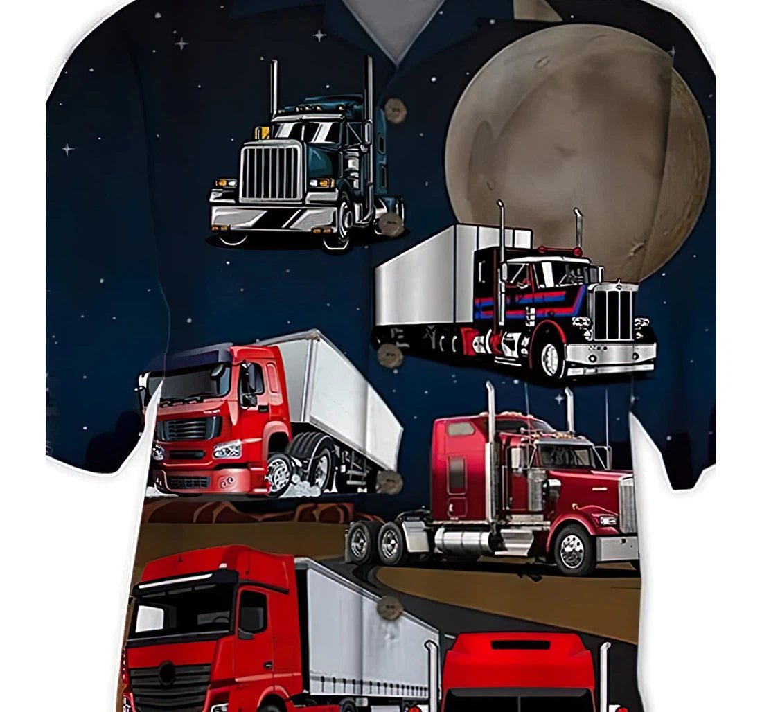 Amazing Truck Driver And Moon Short, Hawaiian Shirt, Button Up Aloha Shirt For Men, Women HO0844