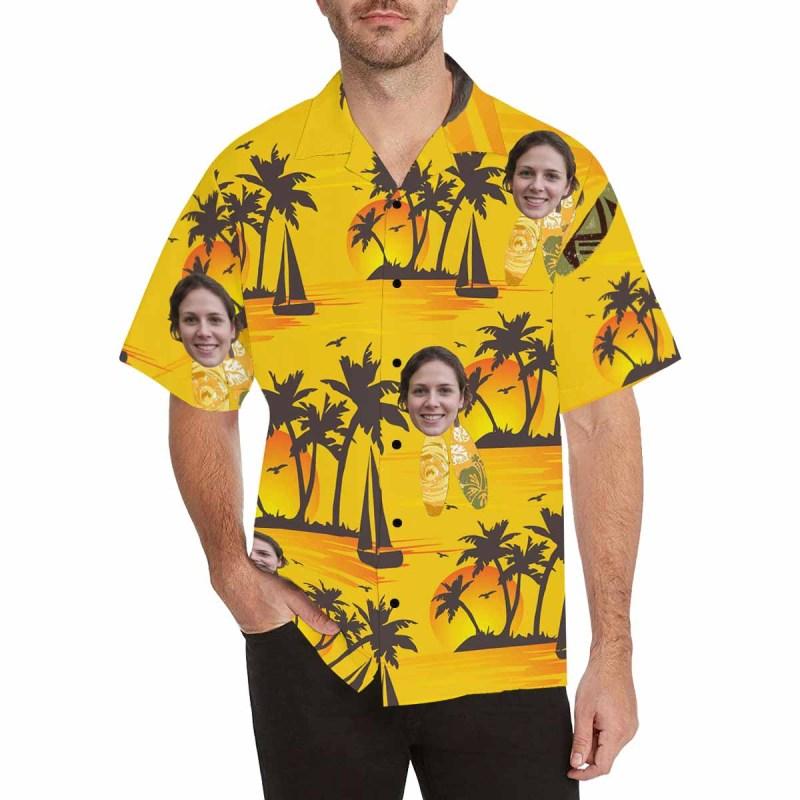 Custom Hawaiian Shirt with Face Best Couple Gift Flower Parrot Face Shirt Personalized Hawaiian Shirts Birthday Party Gift HO4348