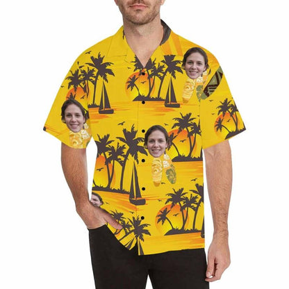 Custom Hawaiian Shirt with Face Best Couple Gift Flower Parrot Face Shirt Personalized Hawaiian Shirts Birthday Party Gift HO4348