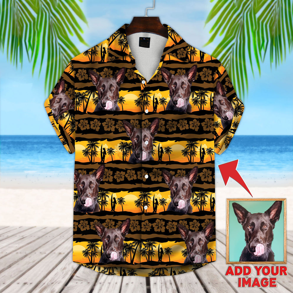 Custom Sunset & Palm Tree Pattern Short-Sleeve Hawaiian Shirt, Gift for Men Women, Dog Lover Shirt HO4371