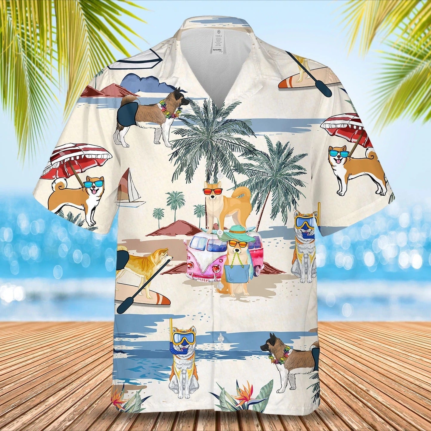 Akita Summer Beach Hawaiian Shirt, Short Sleeve Dog Aloha Shirt For Summer HO4892