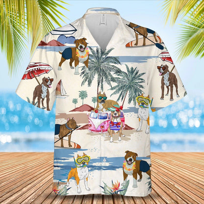American Staffordshire Terrier Summer Beach Hawaiian Shirt, Cool Aloha Full Print Dog In Hawaiian Shirt HO4895