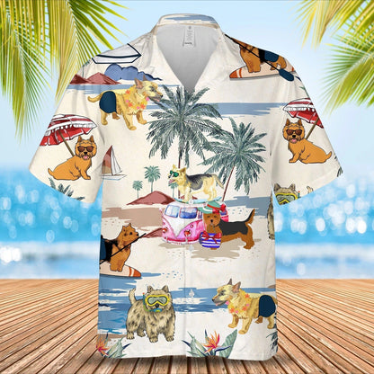 Norwich Terrier Summer Beach Hawaiian Shirt, Short Sleeve Dog Full Print Aloha Beach Shirt For Dog Lovers HO4913