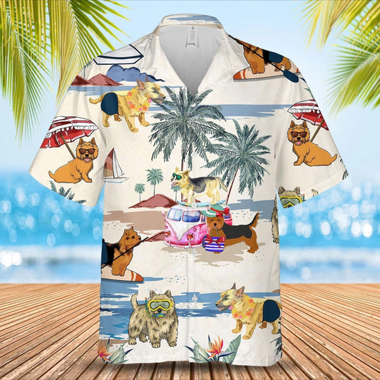 Norwich Terrier Summer Beach Hawaiian Shirt, Short Sleeve Dog Full Print Aloha Beach Shirt For Dog Lovers HO4913