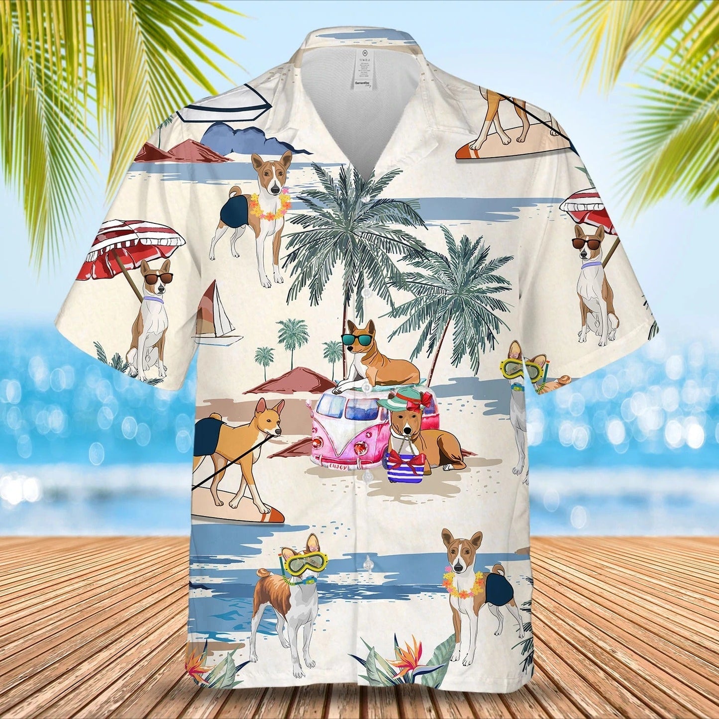 Basenji Summer Beach Hawaiian Shirt, Summer Dog On The Beach In Hawaii Aloha Shirts HO4897