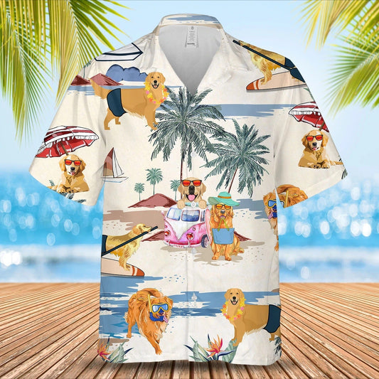 Golden Retriever Summer Beach Hawaiian Shirt, Short Sleeve Dog Full Print Aloha Beach Shirt For Dog Lovers HO0040