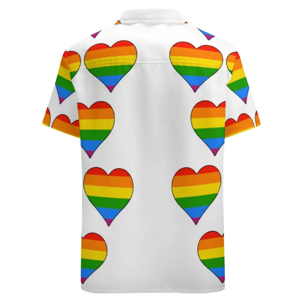 Lgbtq Rainbow Heart Gay Pride Cute Hawaiian Vintage Shirt Mens Button Down Plus Size Tropical Hawaii Beach Shirts HO4590