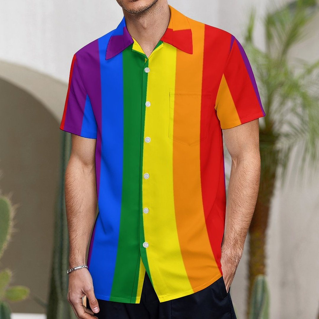 Lgbt Rainbow Gay Pride Flag Hawaiian Vintage Shirt Mens Button Down Plus Size Tropical Hawaii Beach Shirts HO4584