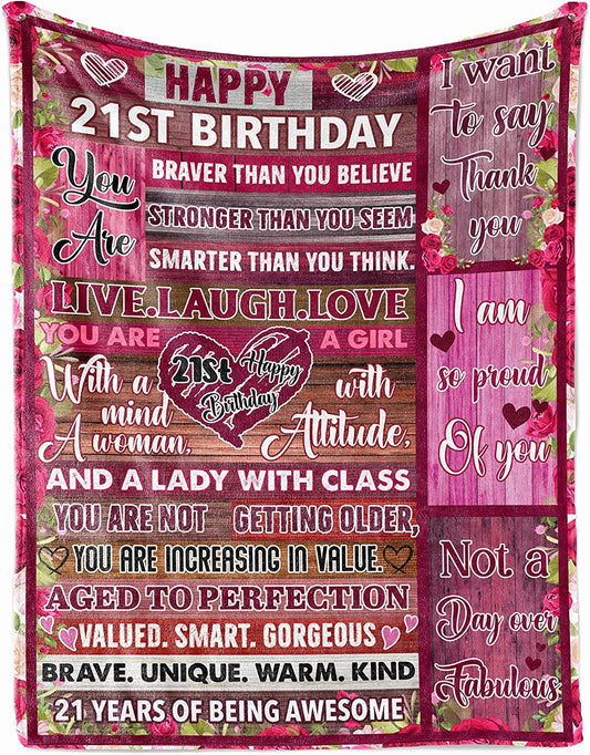 21St Birthday Blanket 21 Years Old Throw Blankets Born In 2001 Bday Decorations For Women Her Wife Sister Mom Friends Fleece Sherpa Blanket Present MI0368