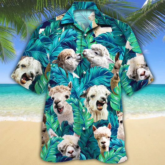 Alpaca Lovers Hawaiian Shirt, Tropical Alpaca Men Hawaiian Shirts - Casual Button Down Short Sleeve Shirt HO2486