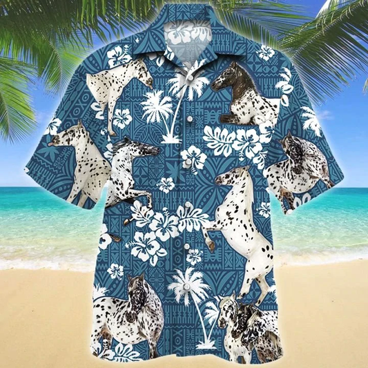 Appaloosa Horse Blue Tribal Pattern Hawaiian Shirt, Horse Hawaiian shirts for men, Women HO2653