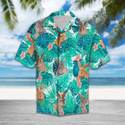 Adorable Rabbit Tropical Lost In Lively Palm Leaves Hawaiian Shirt, Summer aloha hawaii shirt for Men women HO1716
