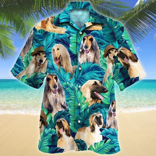 Afghan Hound Dog Lovers Gift Ideas Summer Beach Palm Tree Pattern Hawaiian Shirt HO2082