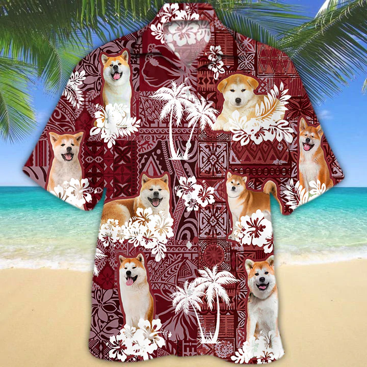 Akita Red Hawaiian Shirt, Tropical Shirts, Gift For Him, Funny Hawaiian Shirts HO1299