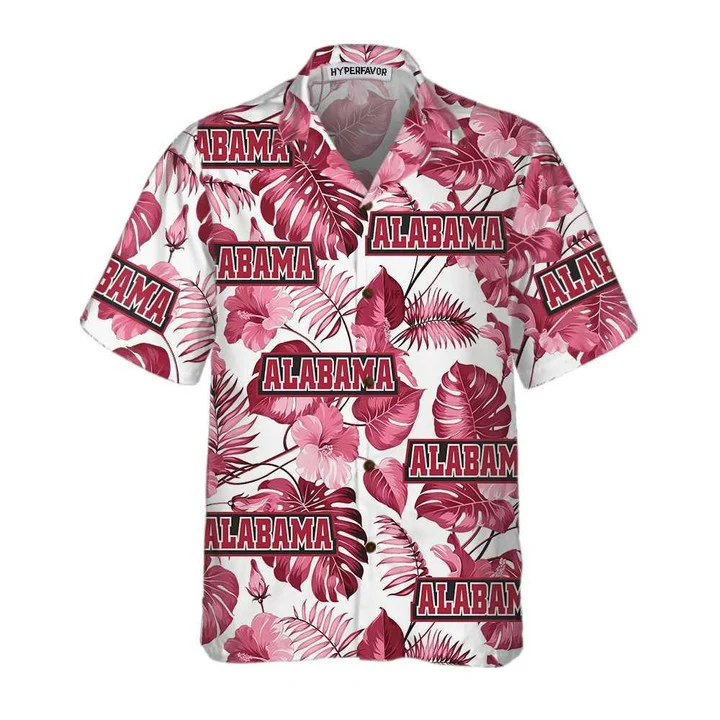 Alabama USA Pink Tropical Leaf Pattern Hawaiian Shirt HO0755