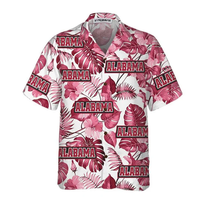Alabama USA Pink Tropical Leaf Pattern Hawaiian Shirt HO0755
