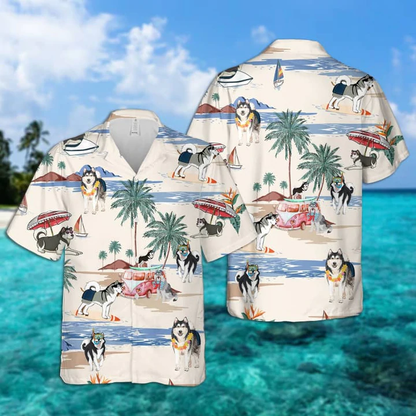 Alaskan Malamute Summer Beach Hawaiian Shirt, Hawaiian Shirts for Men, Hawaiian Shirts for Men, Aloha Beach Shirt HO0985