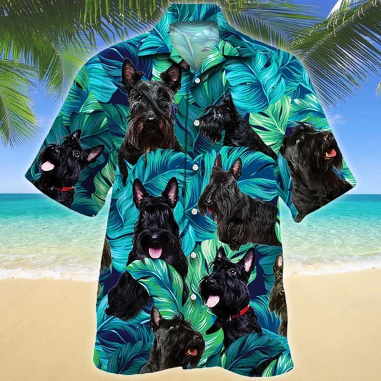 All Black Scottish Terrier Dog Lovers Gift Summer Beach Palm Tree Hawaiian Shirt HO0193