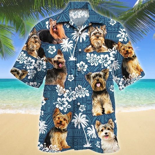 Yorkshire Terrier Dog Lovers Blue Tribal Pattern Hawaiian Shirt HO2147