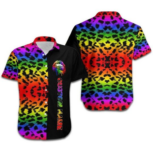 Personalized Aloha Rainbow Cheetah Lgbt Hawaiian Shirt, Custom Name Gaymer Hawaiian Shirt For Pride Month HO4579