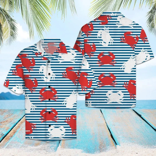 Amazing Crab On Blue Striped Pattern Hawaiian Shirt HO1753