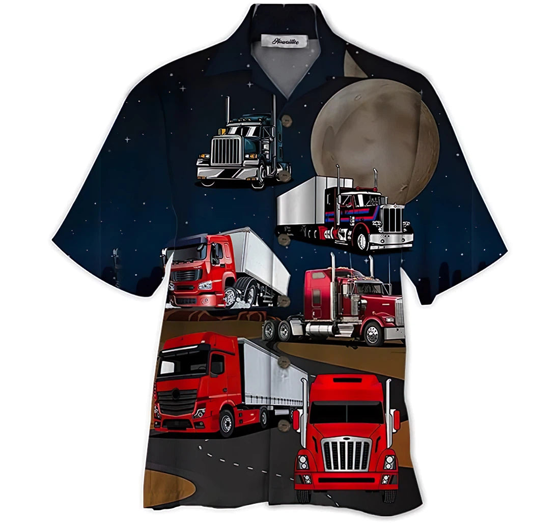 Amazing Truck Driver And Moon Short, Hawaiian Shirt, Button Up Aloha Shirt For Men, Women HO0844