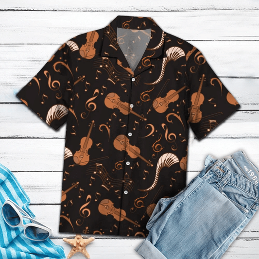 Amazing Violin Music Notes Black Theme Hawaiian Shirt HO2060