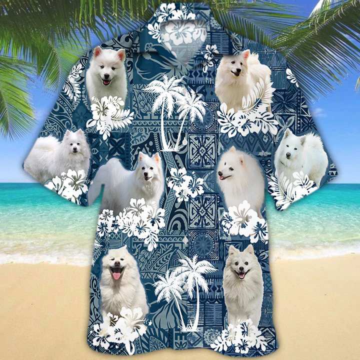 American Eskimo Hawaiian Shirt, Dog Hawaiian Shirt Men, Short Sleeve Hawaiian Aloha Shirt HO2425