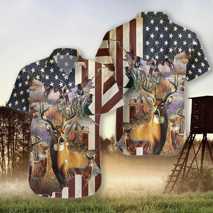 American Hunter Rustic US Flag Pattern Hawaiian Shirt HO1187