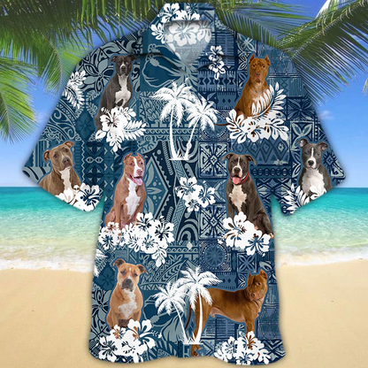 American Pit Bull Terrier Hawaiian Shirt, Dog Hawaiian Shirt Men, Short Sleeve Hawaiian Aloha Shirt HO2424