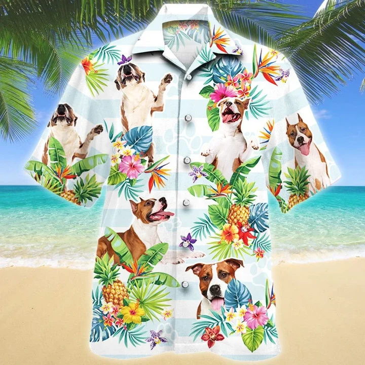 American Staffordshire Terrier hawaiian shirt, Dog Tropical Flower Aloha Hawaiian Shirt HO1922