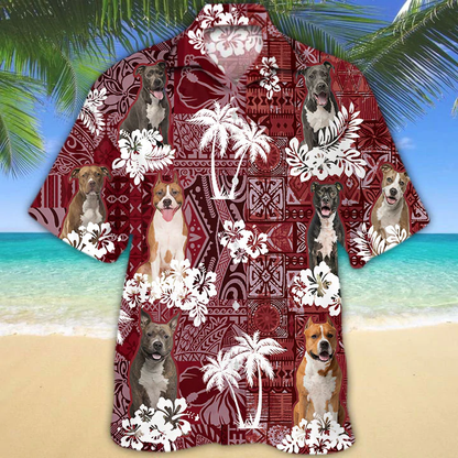 American Staffordshire Terrier Red Hawaiian Shirt, Hawaiian shirt For men, Women, Aloha Shirt For Summer HO1305