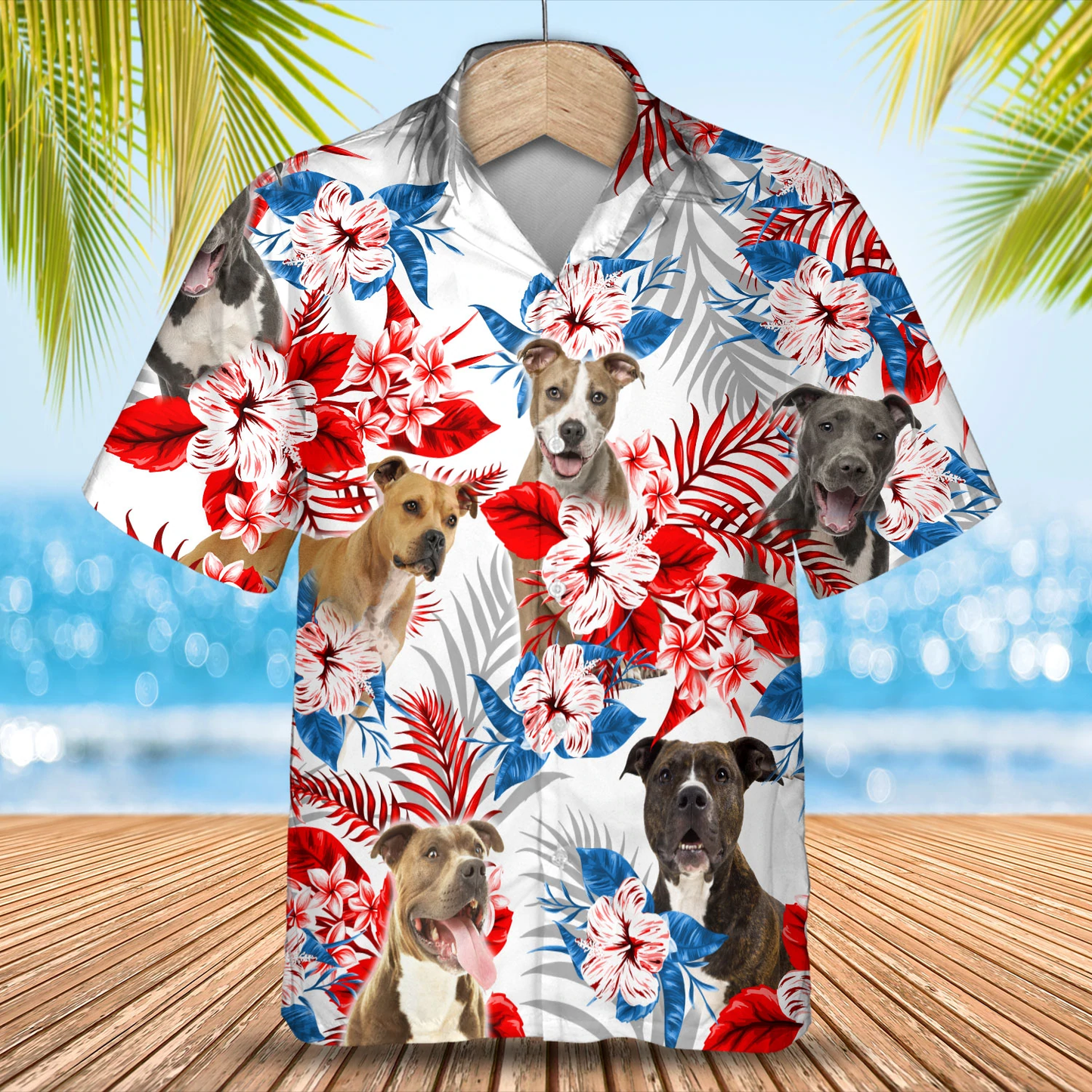 American Staffordshire Terrier Hawaiian Shirt, Summer aloha shirt, Men Hawaiian shirt, Women Hawaiian shirt HO0816