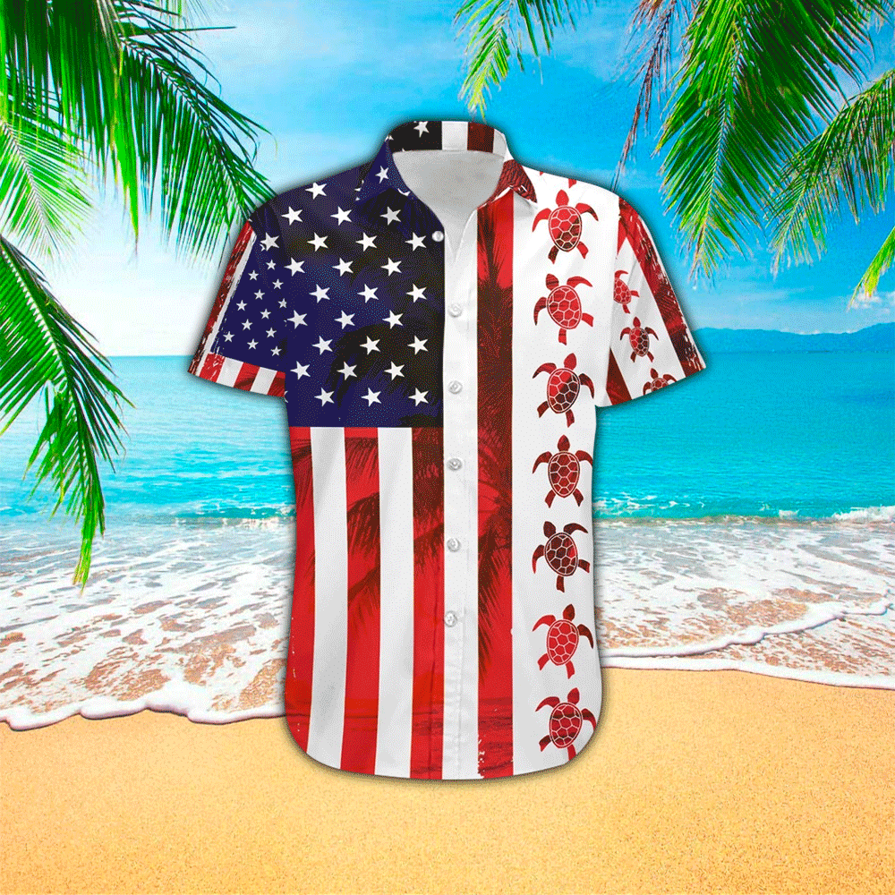 American Turtle Flag 3D Print Polyester Hawaiian Shirt HO1171