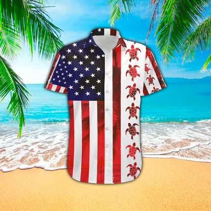 American Turtle Flag 3D Print Polyester Hawaiian Shirt HO1171