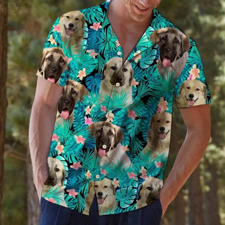 Anatolian Shepherd Dog Among Tropical Flowers And Leaves Design Hawaiian Shirt HO1401