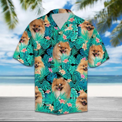 Appealing Love Of Pomeranian Tropical Jungle Hawaiian Shirt HO1848