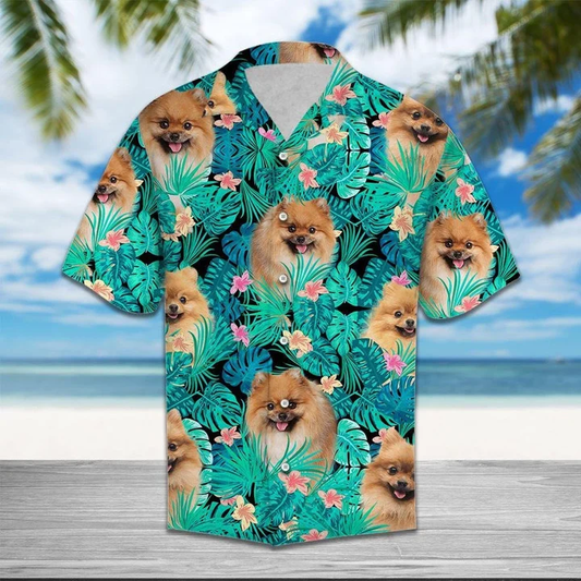 Appealing Love Of Pomeranian Tropical Jungle Hawaiian Shirt HO1848