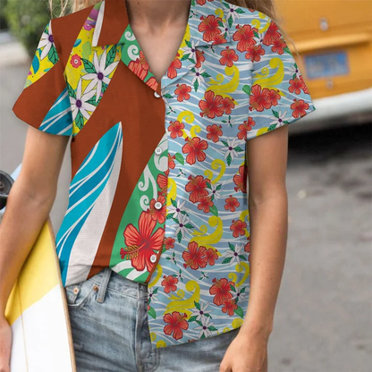 Appealing Surfboard Art With Colorful Flower Pattern Hawaiian Shirt HO2156