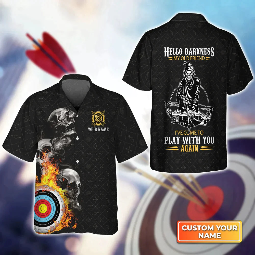 Archery Hello Darkness My Old Friend Personalized Name 3D Hawaiian Shirt, Gift For Archer Sport Lovers, Gift For Archer HO4138
