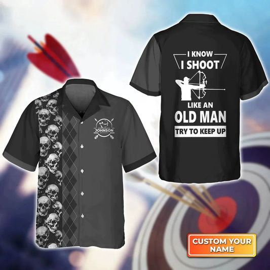 Lasfours Archery I Know I Shoot Like An Old Man 3D Hawaiian Shirt AA0139