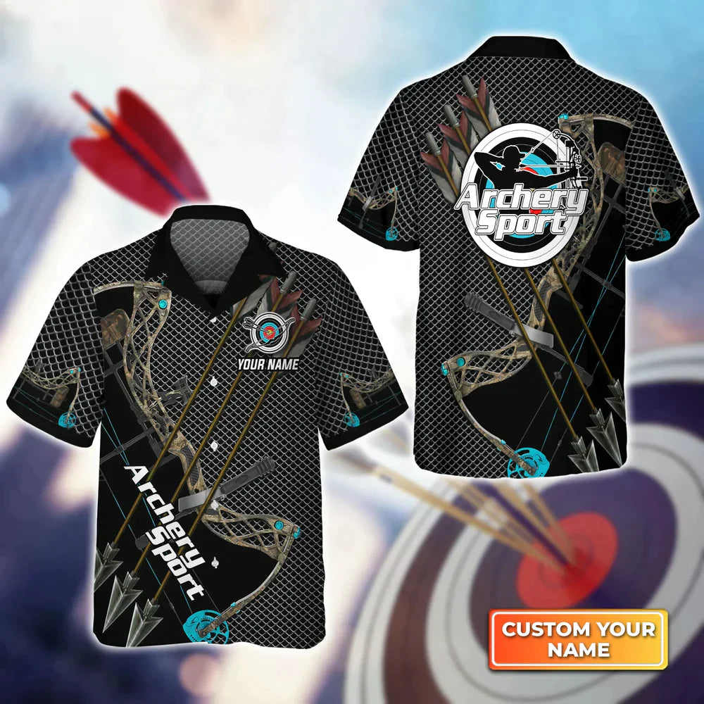Archery Metal Mesh Pattern Personalized Name 3D Hawaiian Shirt, Gift For Archer Sport Lovers, Gift For Archer HO4139