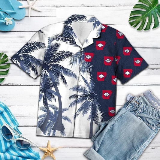 Arkansas Flag With Palm Trees Design Hawaiian Shirt HO2092