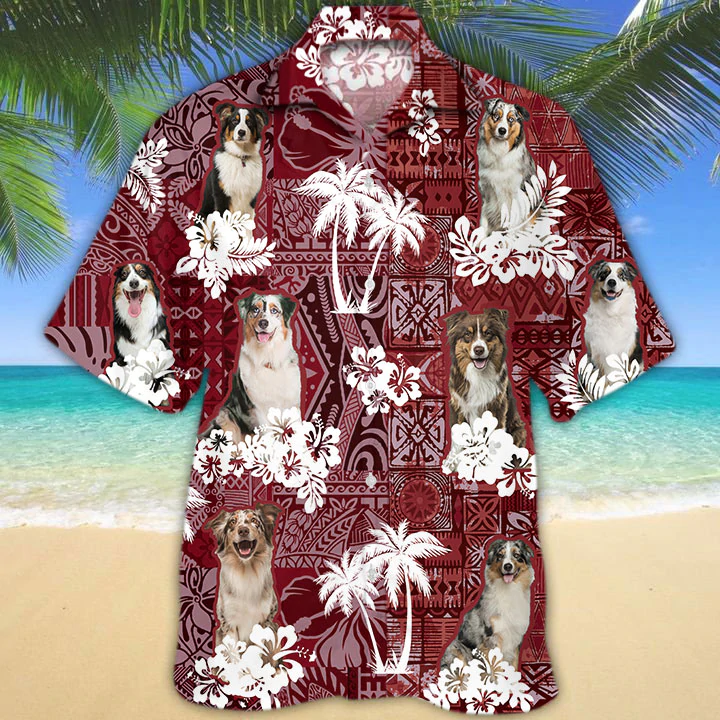 Australian Shepherd Red Hawaiian Shirt, Hawaiian shirt For men, Women, Aloha Shirt For Summer HO1308
