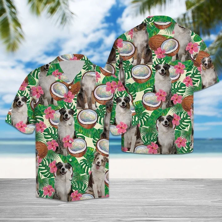 Awesome Australian Shepherd Tropical Coconut Pattern Hawaiian Shirt HO1873