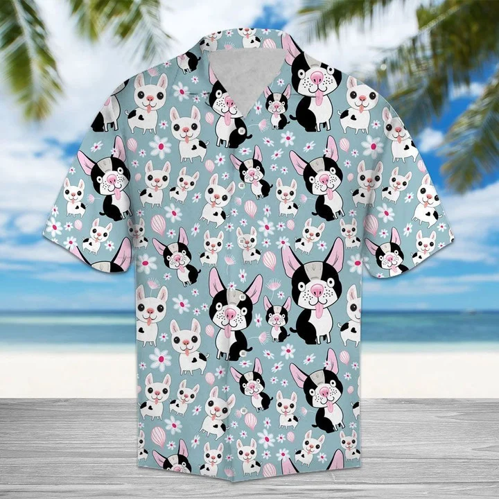 Awesome Cartoon Funny Dog And Flower Pattern Hawaiian Shirt HO1885