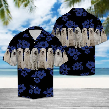 Awesome Great Pyrenees Dogs Tropical Hibiscus On Black Hawaiian Shirt HO1762