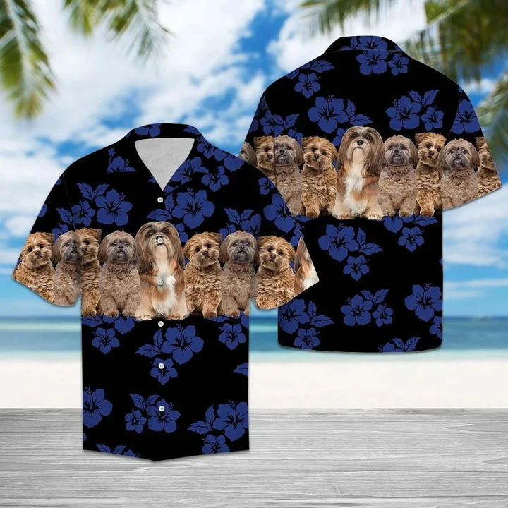 Awesome Lhasa Apso Dog Group On Hibiscus Pattern Hawaiian Shirt HO1611