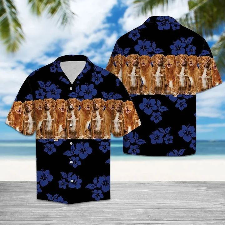 Nova Scotia Duck Tolling Retriever On Navy Hibiscus Hawaiian Shirt, Short Sleeve Hawaiian Aloha Shirt for men and women HO1825