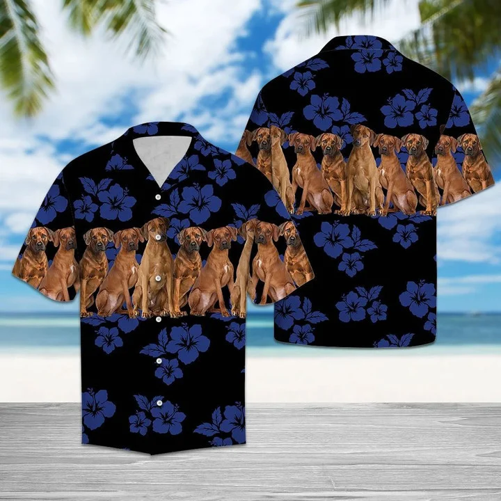 Awesome Rhodesian Ridgeback Dog Group On Hibiscus Pattern Hawaiian Shirt HO1754